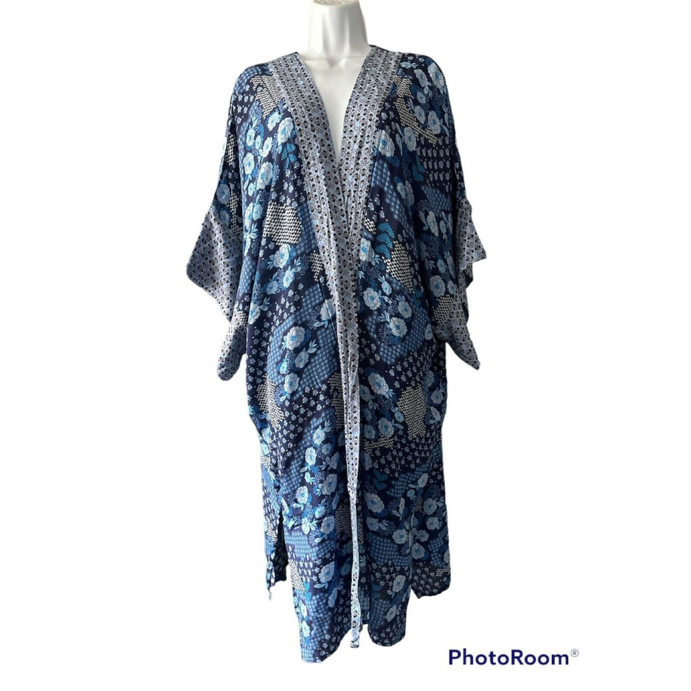 Treasure & Bond Kimono duster BORDER PRINT IN NAVY FLORAL MIX One Size